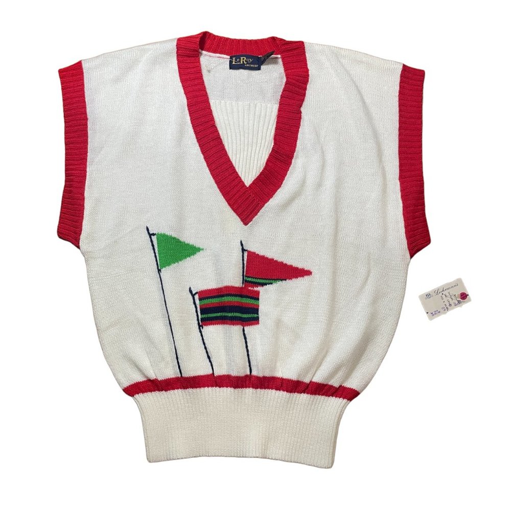 vintage NWT LeRoy Knitwear flags nautical sweater vest XL white red 1987 80s